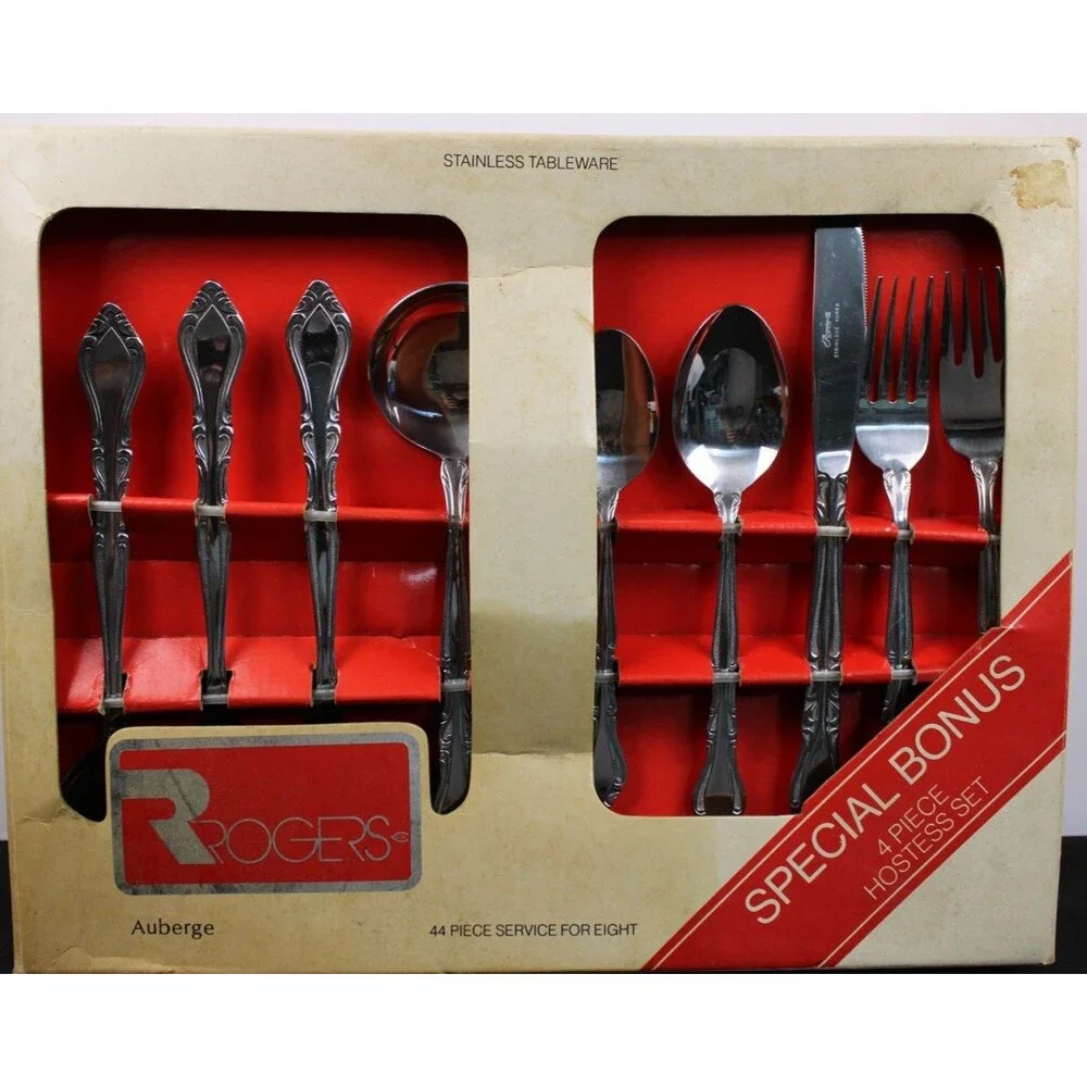 Vintage NEW Rogers Stainless Tableware Auberge 44 piece Service for 8 SEALED